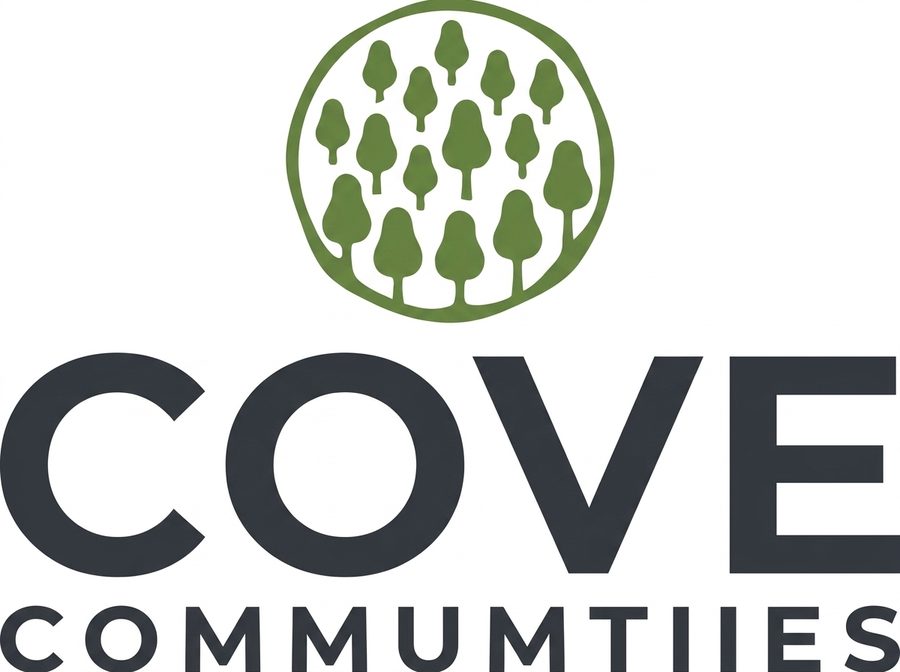 AI-reinterpreted version of the Cove logo with garbled text