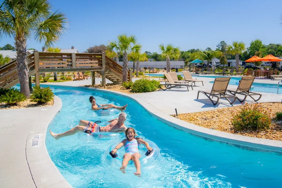 A family floating in the lazy river, CreekFire RV