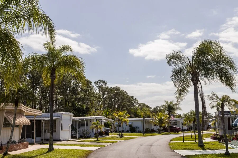 Palm-lined street of homes, Estero Bay Village