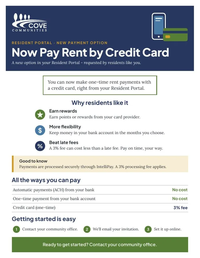 Resident portal credit card option flyer