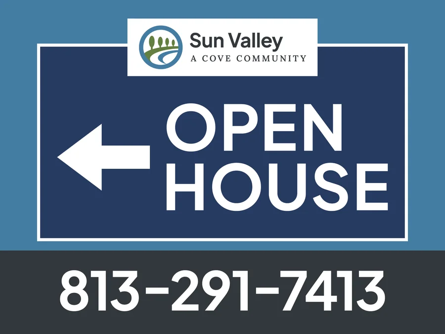 Sun Valley Open House directional sign with an arrow pointing left