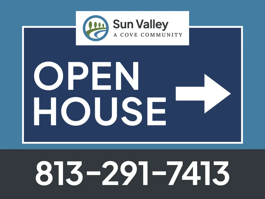 Sun Valley Open House directional sign with an arrow pointing right