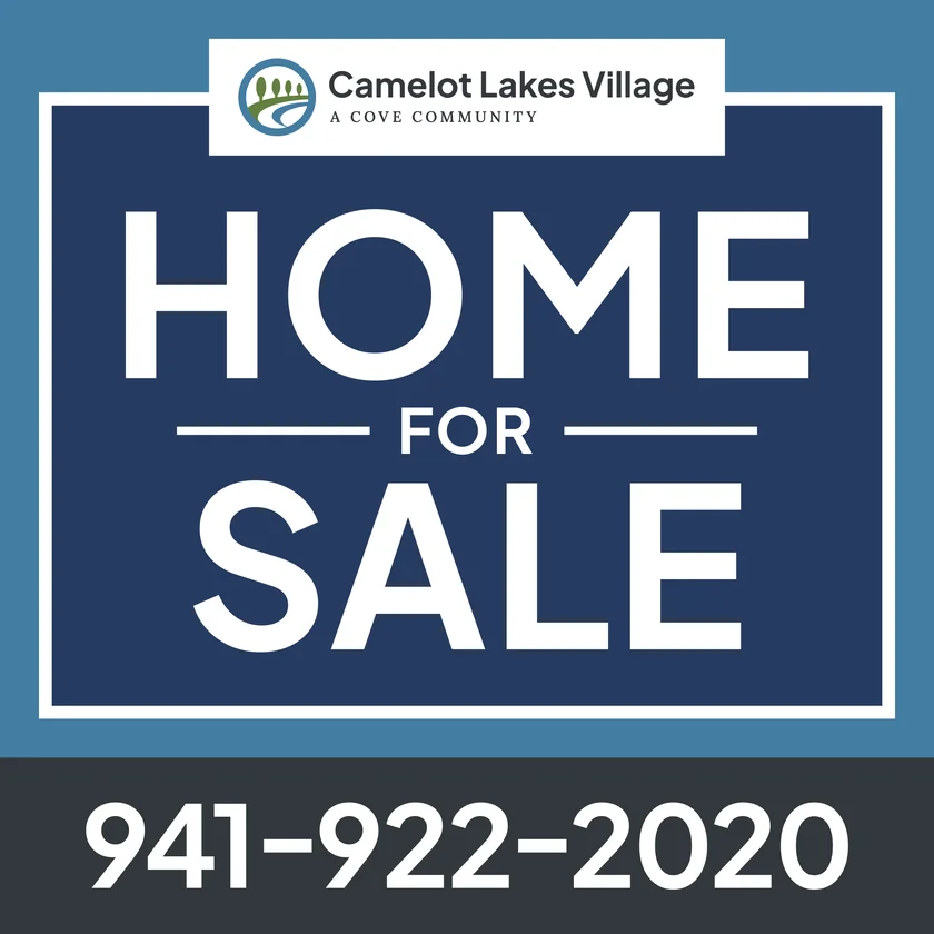 Camelot Lakes Village 12 by 12 inch panel on a wire stake
